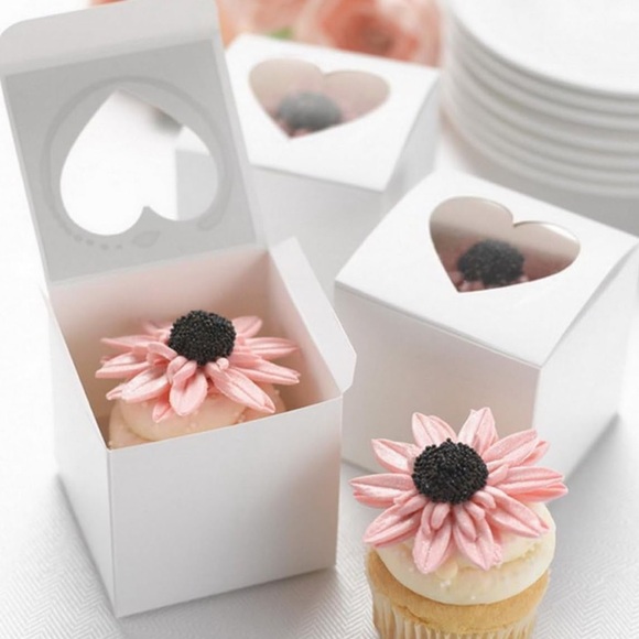 Other - New! 50pc 3x3x3” Mini White Favor Boxes with Heart Shaped Acetate Windows